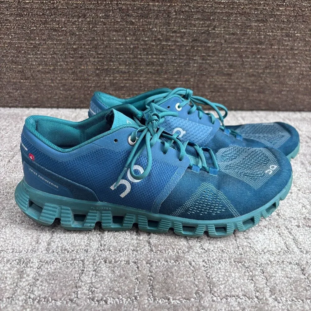 On Running Cloud X Sneakers Mens 8.5 Teal Blue Lace Up Train Athletic Mesh Gym